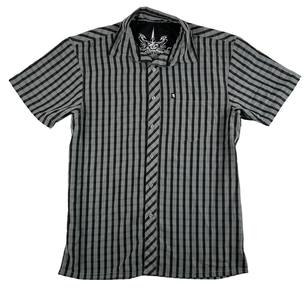 Drill Clothing Company Shirt Mens Medium Gray Striped Short Sleeve Button Casual